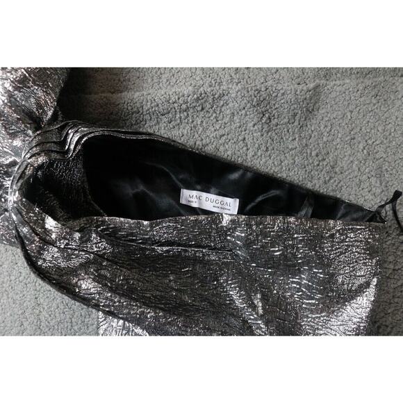 New Mac Duggal Dress Silver 8 One Shoulder Bow A Line Dress Gown Ruffle 67906 - Picture 5 of 8